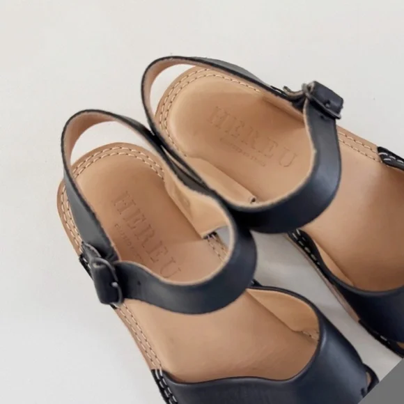 Hereu Morella Sandal Fisherman Leather Flat Square Toe  Black US 7.5 EU38 - Picture 5 of 11